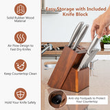 NNECW 14 Pieces Kitchen Knife Set with Wooden Block for Home & Restaurant