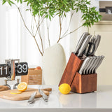 NNECW 14 Pieces Kitchen Knife Set with Wooden Block for Home & Restaurant