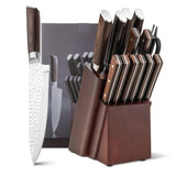 NNECW 15 Pieces Kitchen Knife Set with Hard Wood Handle