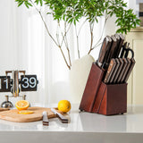 NNECW 15 Pieces Kitchen Knife Set with Hard Wood Handle