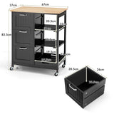 NNECW Kitchen Island with Rubber Wood Countertop &amp Lockable Casters-Black