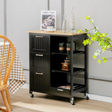 NNECW Kitchen Island with Rubber Wood Countertop &amp Lockable Casters-Black