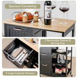 NNECW Kitchen Island with Rubber Wood Countertop &amp Lockable Casters-Black