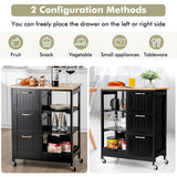 NNECW Kitchen Island with Rubber Wood Countertop &amp Lockable Casters-Black