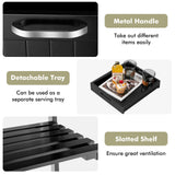 NNECW Kitchen Island with Rubber Wood Countertop &amp Lockable Casters-Black