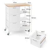 NNECW Kitchen Island with Rubber Wood Countertop &amp Lockable Casters-White