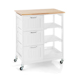 NNECW Kitchen Island with Rubber Wood Countertop &amp Lockable Casters-White