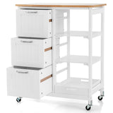 NNECW Kitchen Island with Rubber Wood Countertop &amp Lockable Casters-White