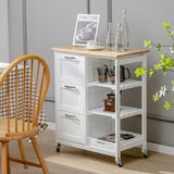 NNECW Kitchen Island with Rubber Wood Countertop &amp Lockable Casters-White