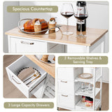 NNECW Kitchen Island with Rubber Wood Countertop &amp Lockable Casters-White