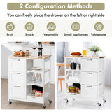 NNECW Kitchen Island with Rubber Wood Countertop &amp Lockable Casters-White
