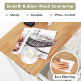 NNECW Kitchen Island with Rubber Wood Countertop &amp Lockable Casters-White