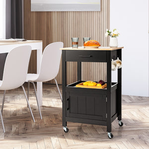 NNECW Kitchen Island Cart with 4 Flexible Universal Wheels Black