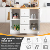 NNECW Large Mobile Kitchen Island Cart with Adjustable Shelves for Kitchen/Dinning Room-White