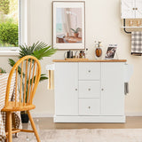 NNECW Large Mobile Kitchen Island Cart with Adjustable Shelves for Kitchen/Dinning Room-White