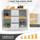 NNECW Large Mobile Kitchen Island Cart with Adjustable Shelves for Kitchen/Dinning Room-White