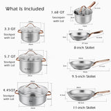 NNECW 11-Piece Kitchen Cookware Set with Steam Vent & Handles