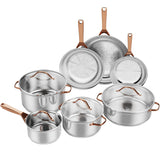 NNECW 11-Piece Kitchen Cookware Set with Steam Vent & Handles