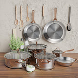 NNECW 11-Piece Kitchen Cookware Set with Steam Vent & Handles