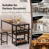 NNECW 4-Person 3 Pieces Dining Table Set with 2 Benches & Wine Rack