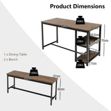 NNECW 4-Person 3 Pieces Dining Table Set with 2 Benches & Wine Rack