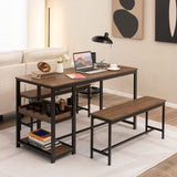 NNECW 4-Person 3 Pieces Dining Table Set with 2 Benches & Wine Rack