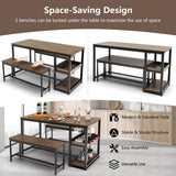 NNECW 4-Person 3 Pieces Dining Table Set with 2 Benches & Wine Rack