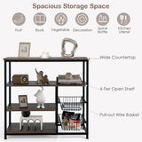 NNECW 4-Tier Kitchen Bakers Rack with Storage Cabinet for Kitchen