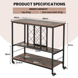 NNECW 3-Tier Bar Cart with Lockable Wheels Metal Wine Trolley for Home Kitchen Dining Room