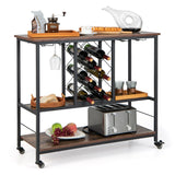 NNECW 3-Tier Bar Cart with Lockable Wheels Metal Wine Trolley for Home Kitchen Dining Room