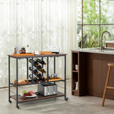 NNECW 3-Tier Bar Cart with Lockable Wheels Metal Wine Trolley for Home Kitchen Dining Room