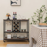 NNECW 3-Tier Bar Cart with Lockable Wheels Metal Wine Trolley for Home Kitchen Dining Room