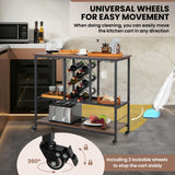 NNECW 3-Tier Bar Cart with Lockable Wheels Metal Wine Trolley for Home Kitchen Dining Room