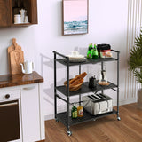 NNECW 3-Tier Foldable Kitchen Cart with 4 Wheels