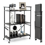 NNECW 3-Tier Foldable Kitchen Cart with 4 Wheels