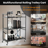 NNECW 3-Tier Foldable Kitchen Cart with 4 Wheels