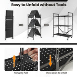 NNECW 3-Tier Foldable Kitchen Cart with 4 Wheels
