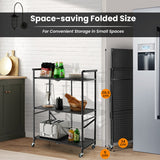 NNECW 3-Tier Foldable Kitchen Cart with 4 Wheels
