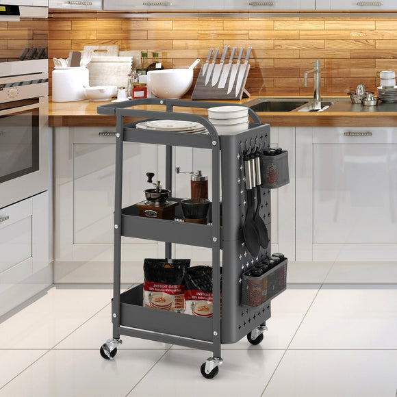 NNECW Kitchen Storage Trolley Cart with 3-Tier Shelves-Grey