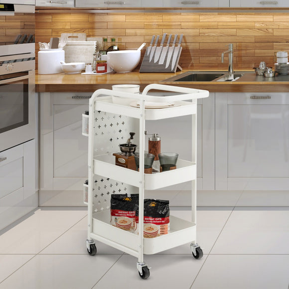 NNECW Kitchen Storage Trolley Cart with 3-Tier Shelves-White