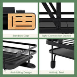 NNECW 2-Tier Metal Dish Drainer with Utensil Holder and Removable Drip Tray for Kitchen