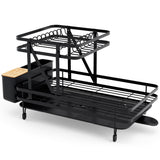 NNECW 2-Tier Metal Dish Drainer with Utensil Holder and Removable Drip Tray for Kitchen