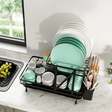 NNECW 2-Tier Metal Dish Drainer with Utensil Holder and Removable Drip Tray for Kitchen