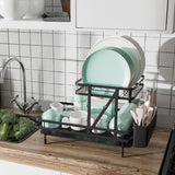 NNECW 2-Tier Metal Dish Drainer with Utensil Holder and Removable Drip Tray for Kitchen