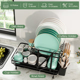 NNECW 2-Tier Metal Dish Drainer with Utensil Holder and Removable Drip Tray for Kitchen