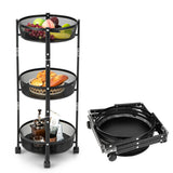 NNECW 3-Tier Folding Kitchen Trolley Cart with Baskets