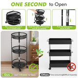 NNECW 3-Tier Folding Kitchen Trolley Cart with Baskets