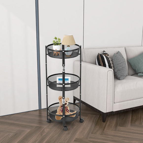 NNECW 3-Tier Folding Kitchen Trolley Cart with Baskets