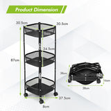 NNECW 3-Tier Folding Kitchen Trolley Cart with Round/Sqaure Baskets-Square