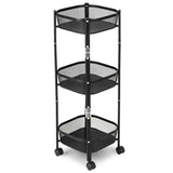 NNECW 3-Tier Folding Kitchen Trolley Cart with Round/Sqaure Baskets-Square